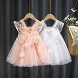Fluttery Fun: Girls' Summer Mesh Butterfly Wings Puff Dress