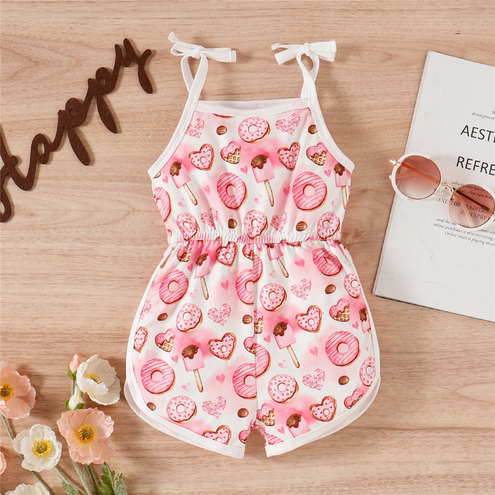 Adorable Valentine's Day Bandage Overalls for Girls - Heart Print Toddler Costume