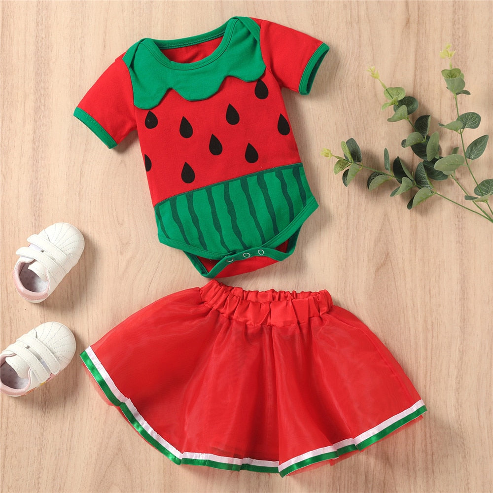 Cosplay Watermelon Baby Girls Suits Set - Adorable 2-Piece Infant Clothing for Summer