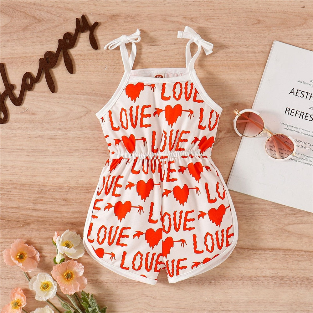 Valentine's Day Girls Jumpers: Heart Print Overalls for Kids