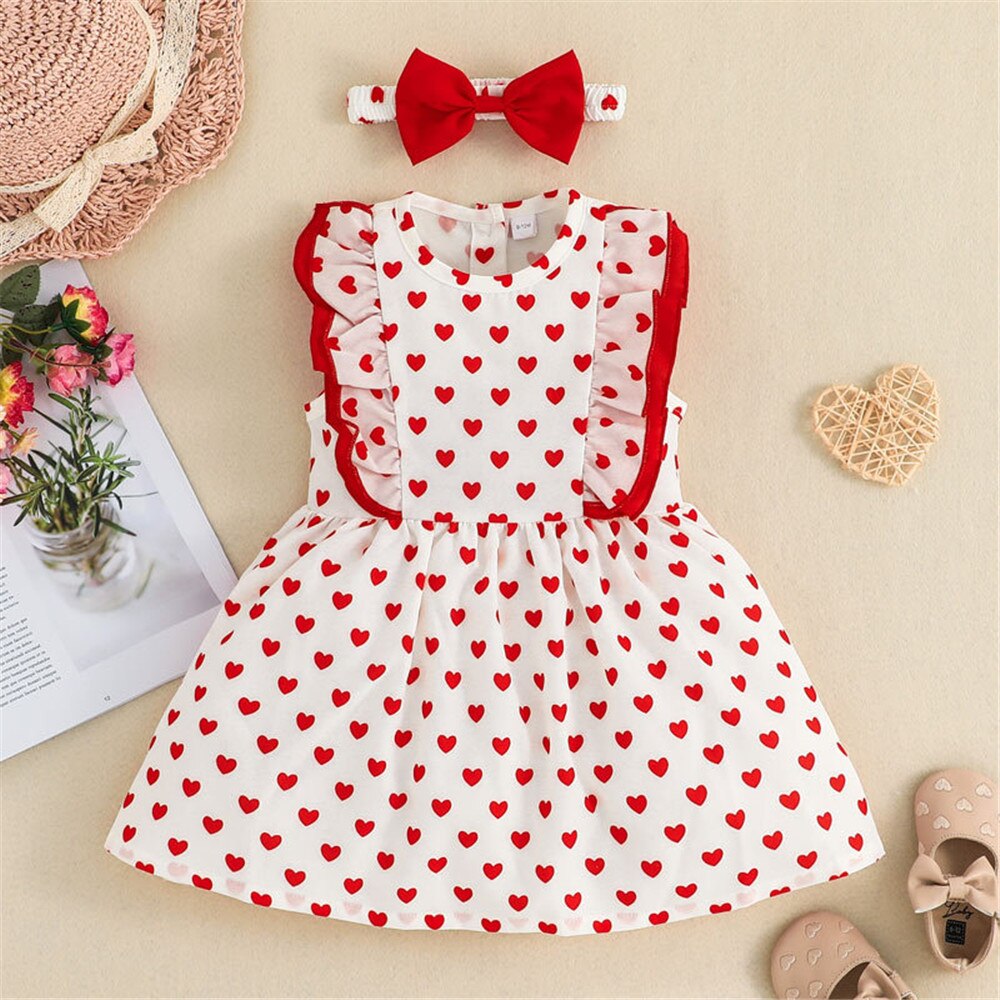 Adorable Heart Print Toddler Girls Dress for Valentine's Day