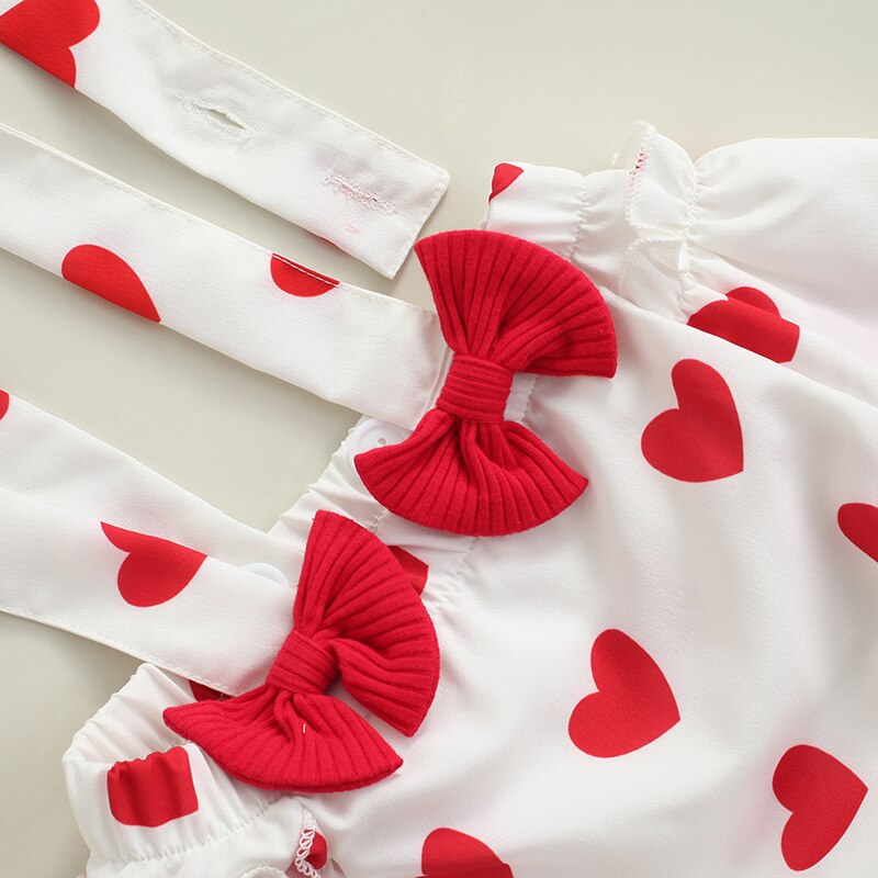 Fashion Infant Baby Girls Clothes for Autumn: Ruffles Knitted Long Sleeve T-shirt and Heart Print Suspender Shorts Set