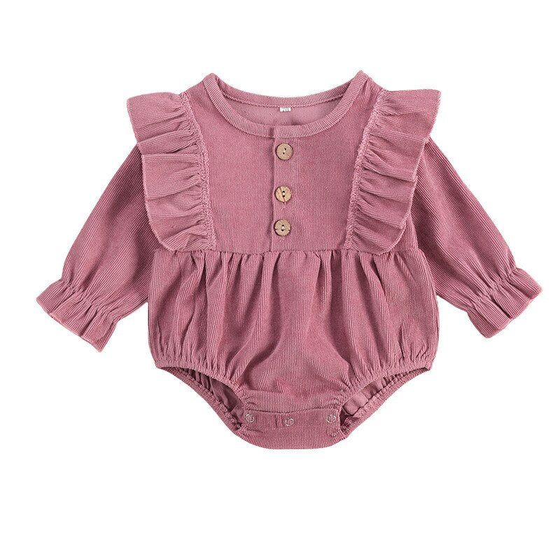 Adorable Autumn Baby Girls Ruffled Corduroy Rompers