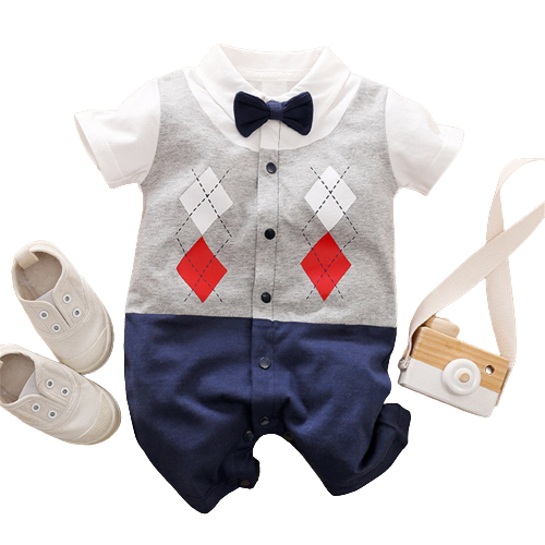 Gentleman Style Baby Boy Rompers with Plaid Necktie and Overalls