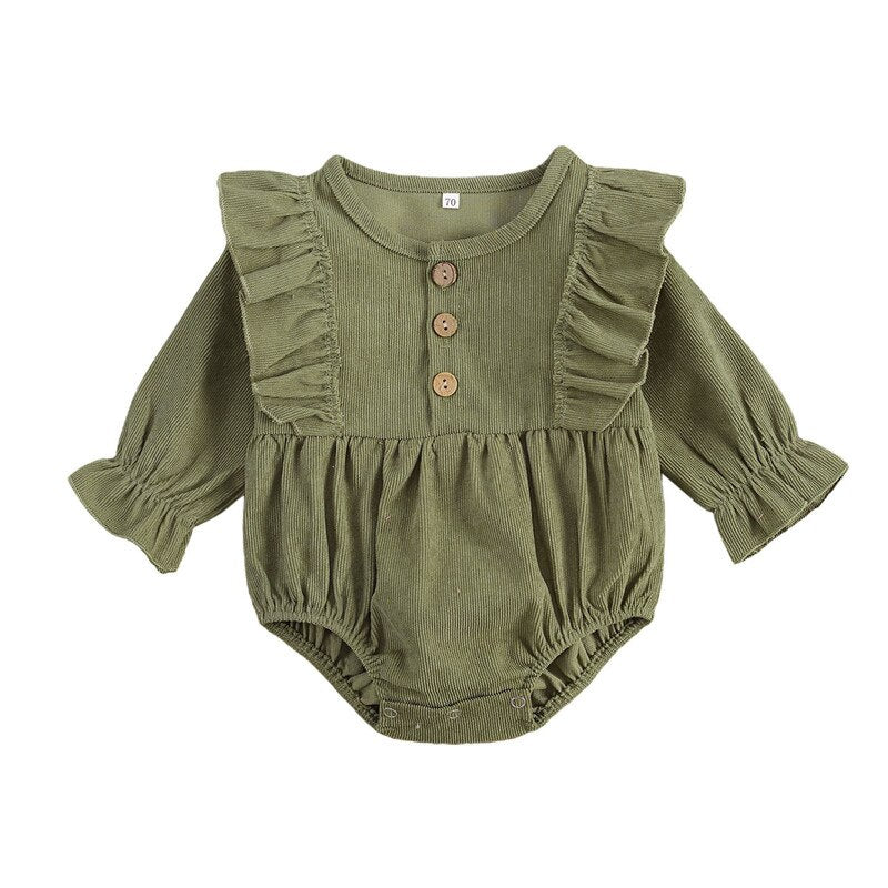 Adorable Autumn Baby Girls Ruffled Corduroy Rompers