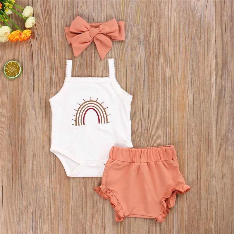 Cute Rainbow Print Summer Newborn Baby Clothes Set