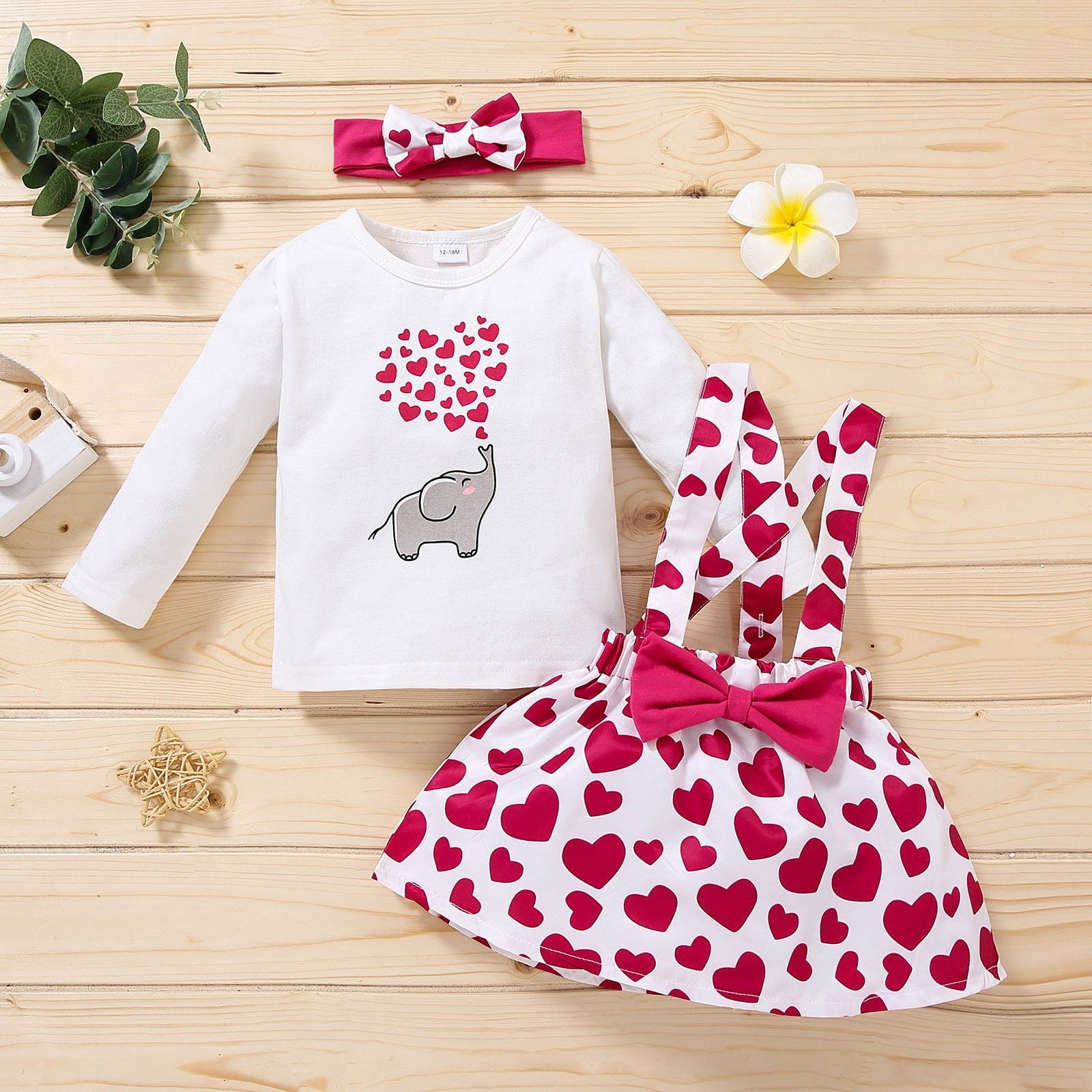 Adorable Princess Outfits for Girls: Heart Printed T-Shirt, Suspender Skirt, and Headband Sets