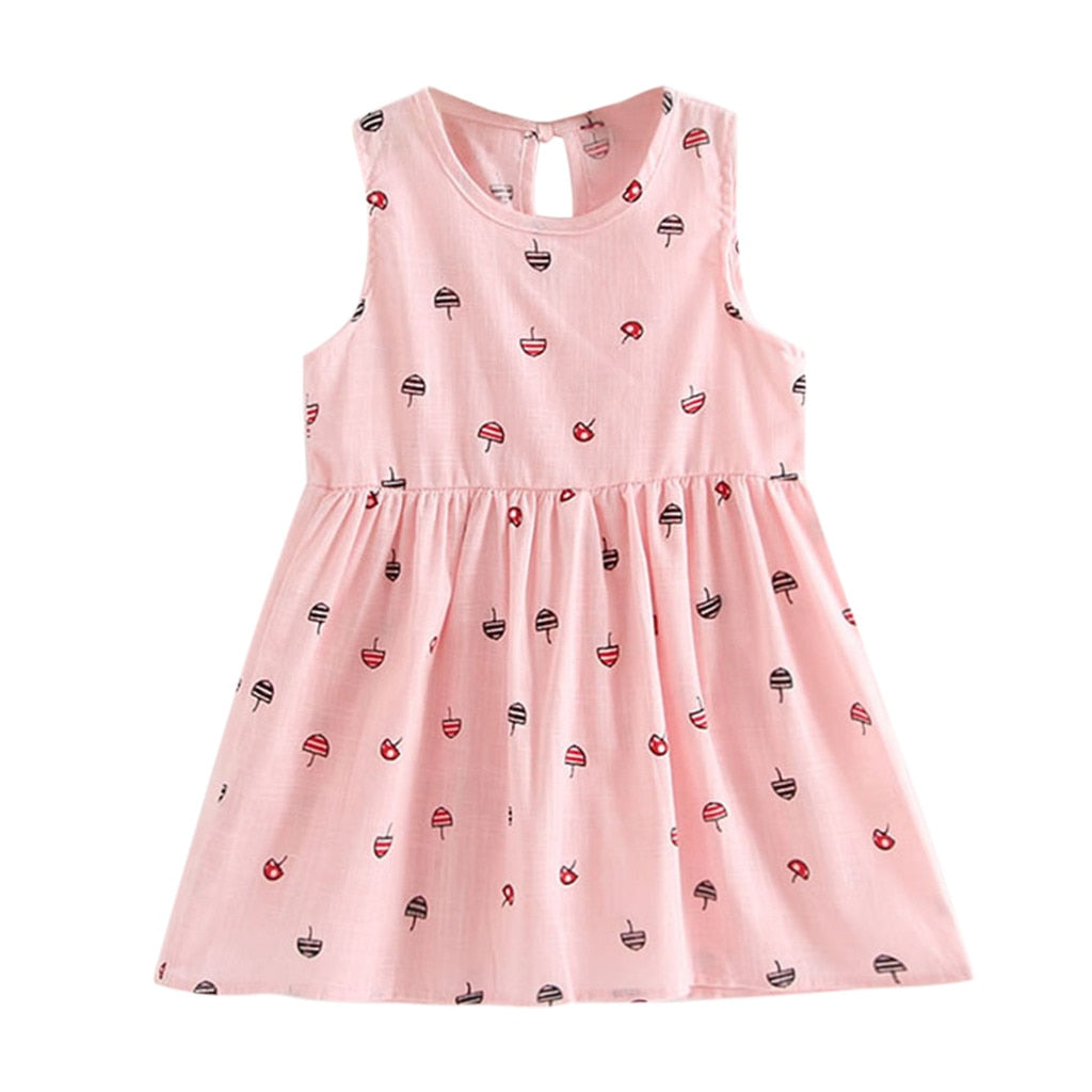 Elegant Sleeveless Printed Dresses for Baby Girls 2-7 Years | Toddler Summer Party Dresses