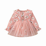 Baby Girl Long Sleeve Daisy Print Tulle Romper Dress with Ruffles - Babbez