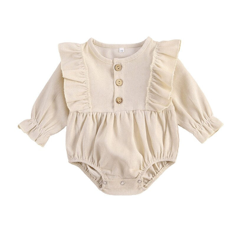 Adorable Autumn Baby Girls Ruffled Corduroy Rompers