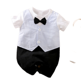 Adorable Gentleman Baby Boy Rompers with Plaid Necktie and Overalls