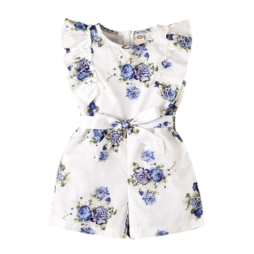 Adorable Floral Print Girl's Rompers with Belted Waist for Your Toddler's Fashionable Wardrobe