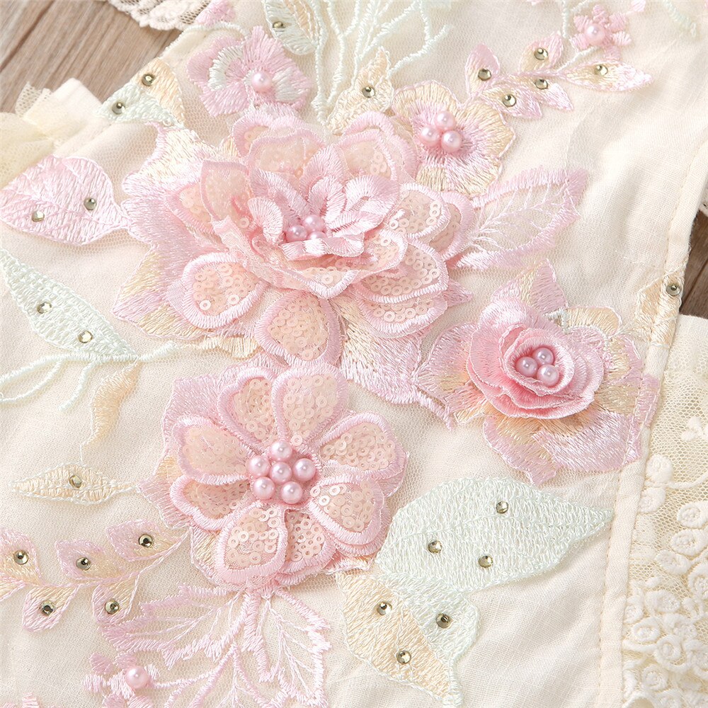 Embroidered Flower Baby Romper with Lace for Newborn Girls