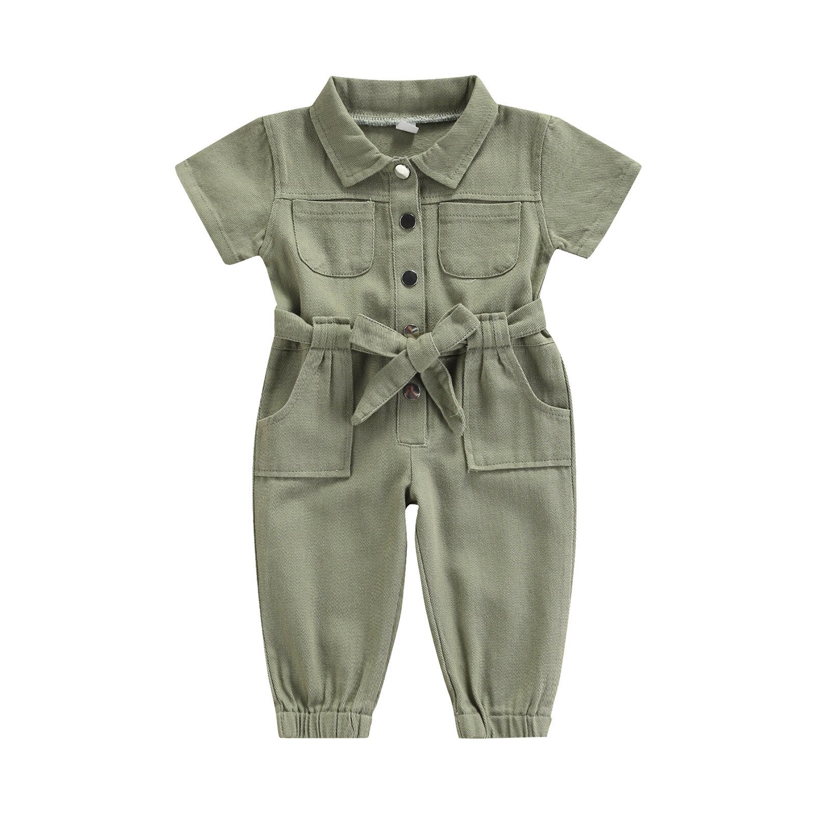 Fashionable Infant Girls' Jumpsuits with Belt and Pocket