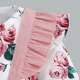 Adorable Winter Floral Baby Girl Clothes Set with Pink Rose Bodysuit Romper, Suspender Skirt, and Headband for Toddler Kids