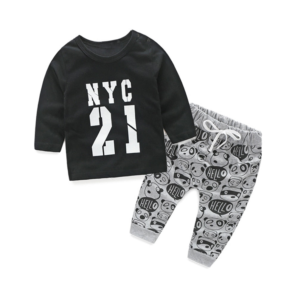 top and top Unisex Toddler Baby Boys girls Casual Clothing Sets Long Sleeve Letter Tshirt+Pants 2Pcs Infant Clothes Tracksuit - Babbez