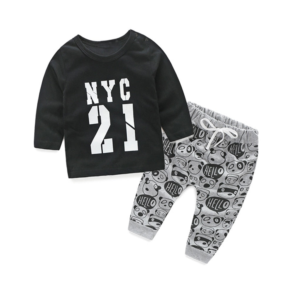 top and top Unisex Toddler Baby Boys girls Casual Clothing Sets Long Sleeve Letter Tshirt+Pants 2Pcs Infant Clothes Tracksuit - BabbeZz