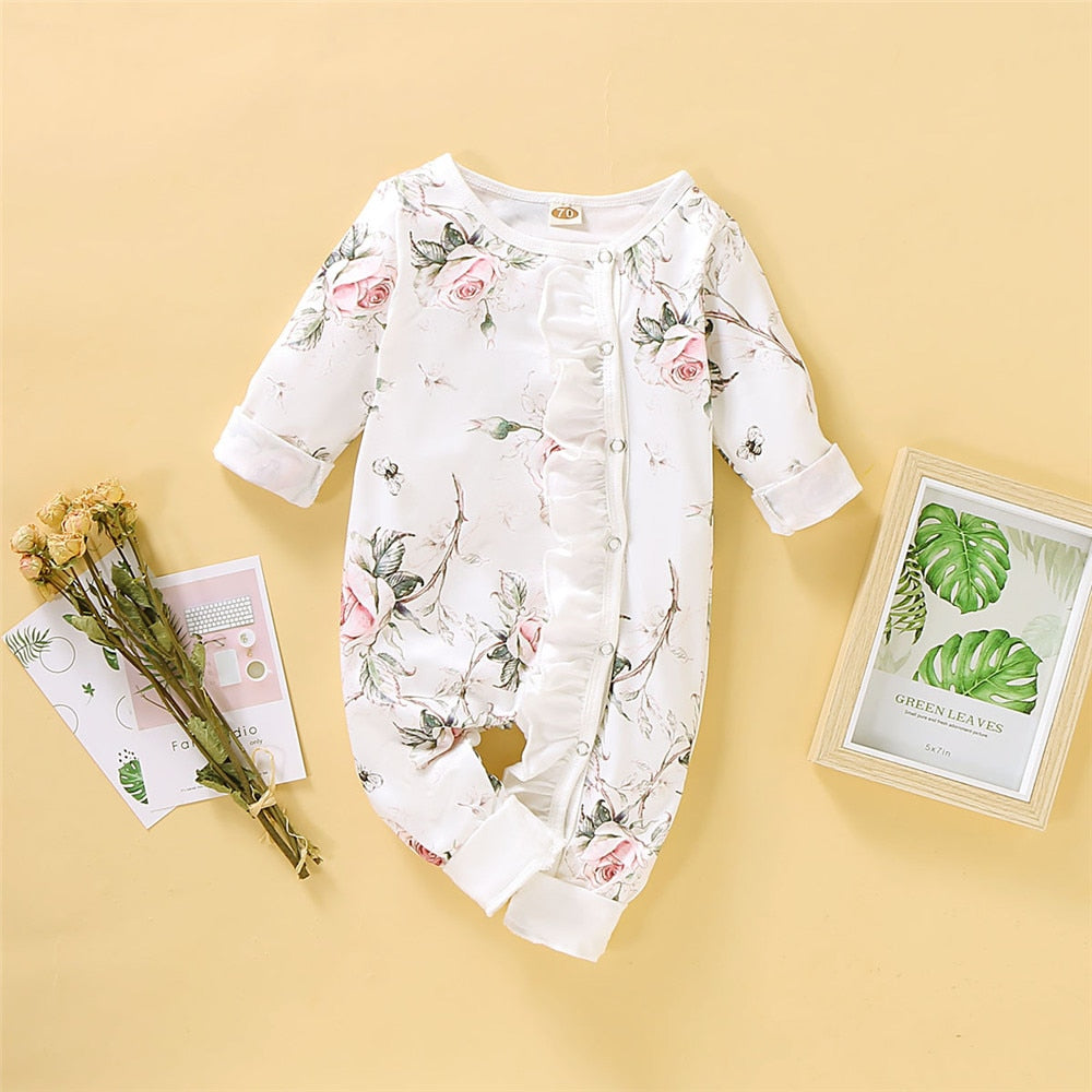 Floral Ruffles Baby Girls Rompers for Winter Outfits