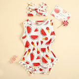 Watermelon Printed Newborn Baby Girl Bodysuit and Headband Set