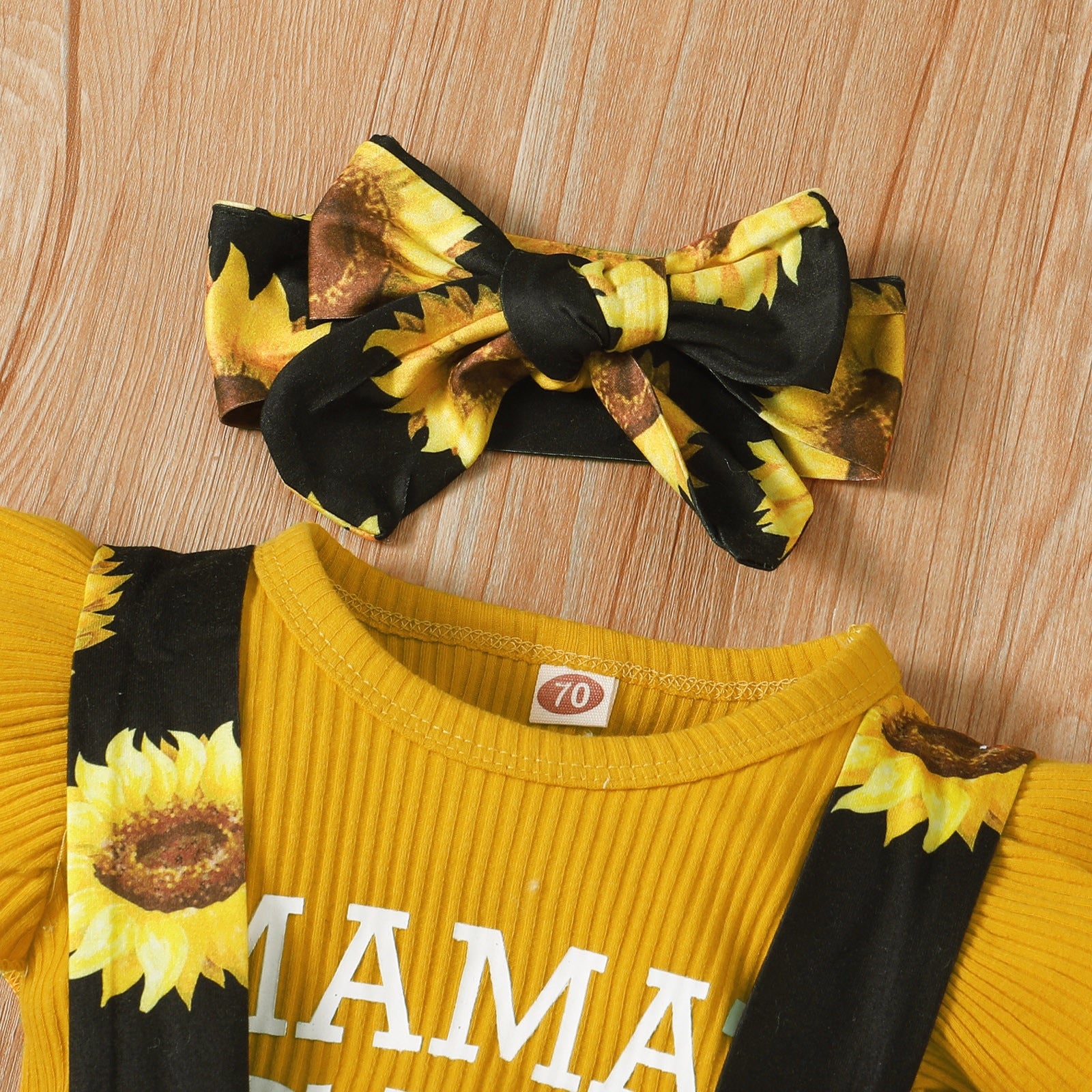 Adorable Newborn Baby Girls Clothes Set with Letter Print Ribbed Tops and Sunflower Suspender Skirts