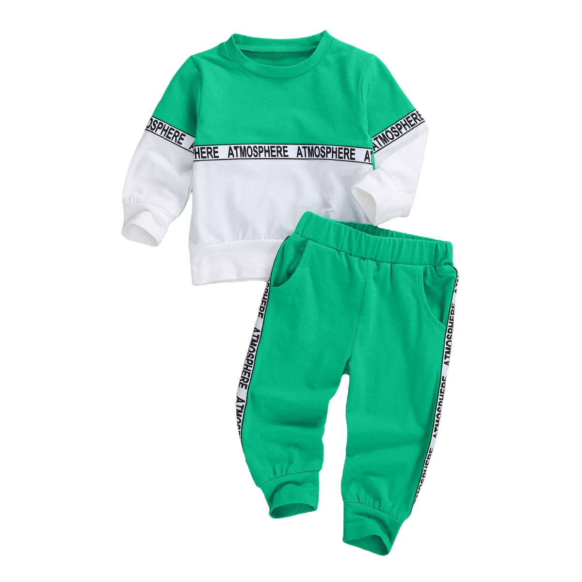 Toddler Kids Baby Boys Clothes Set Long-sleeved Letter Personality Round Neck Hoodies and Solid Color Elastic Long Pants - Babbez