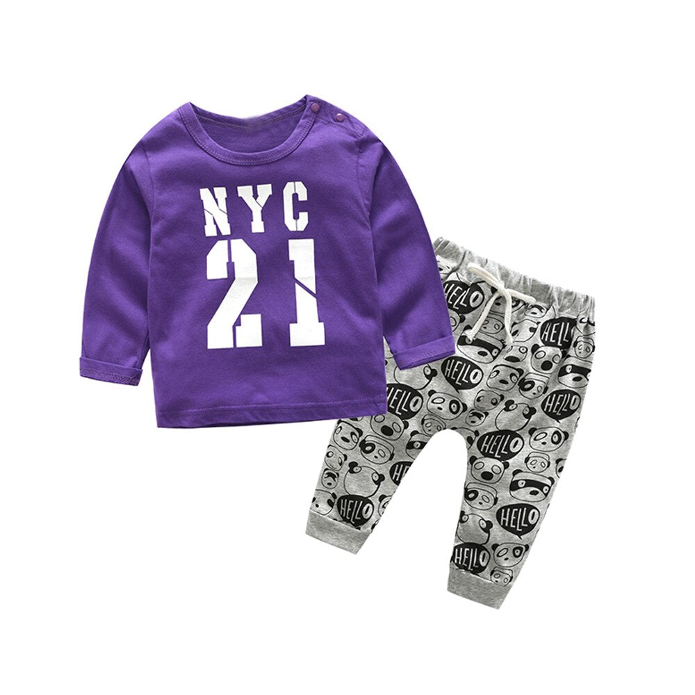 top and top Unisex Toddler Baby Boys girls Casual Clothing Sets Long Sleeve Letter Tshirt+Pants 2Pcs Infant Clothes Tracksuit - BabbeZz