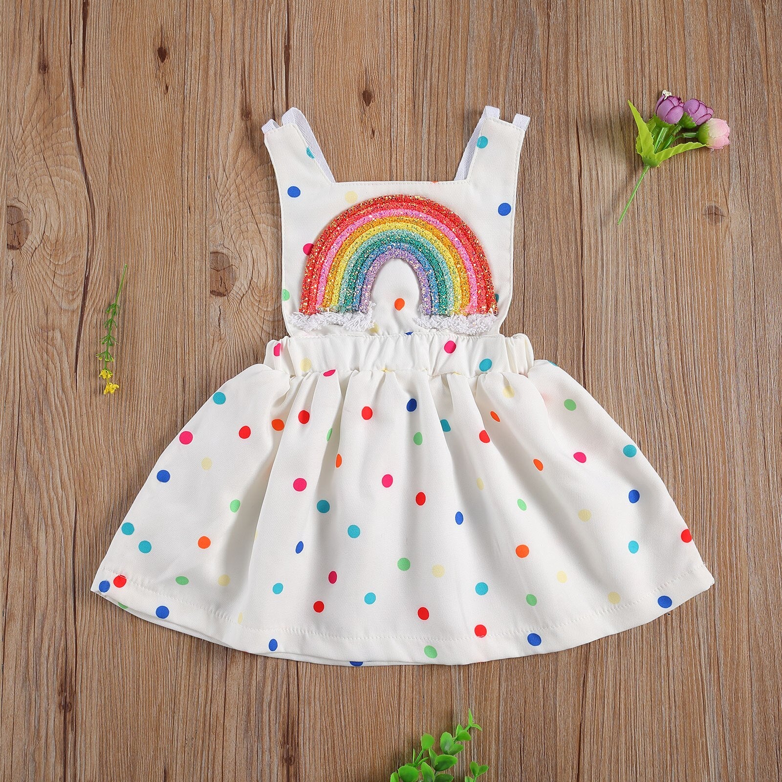 Rainbow Polka Dot Newborn Baby Girls Princess Dress - Babbez