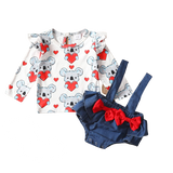 Cute Newborn Girls 3Pcs Clothing Set with Flying Sleeve Top, Koala Printed Overalls and Headband for Valentine's Day and Toddler Outfits