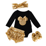 Charming Newborn Baby Girl Sets - White Cotton Rompers with Golden Ruf
