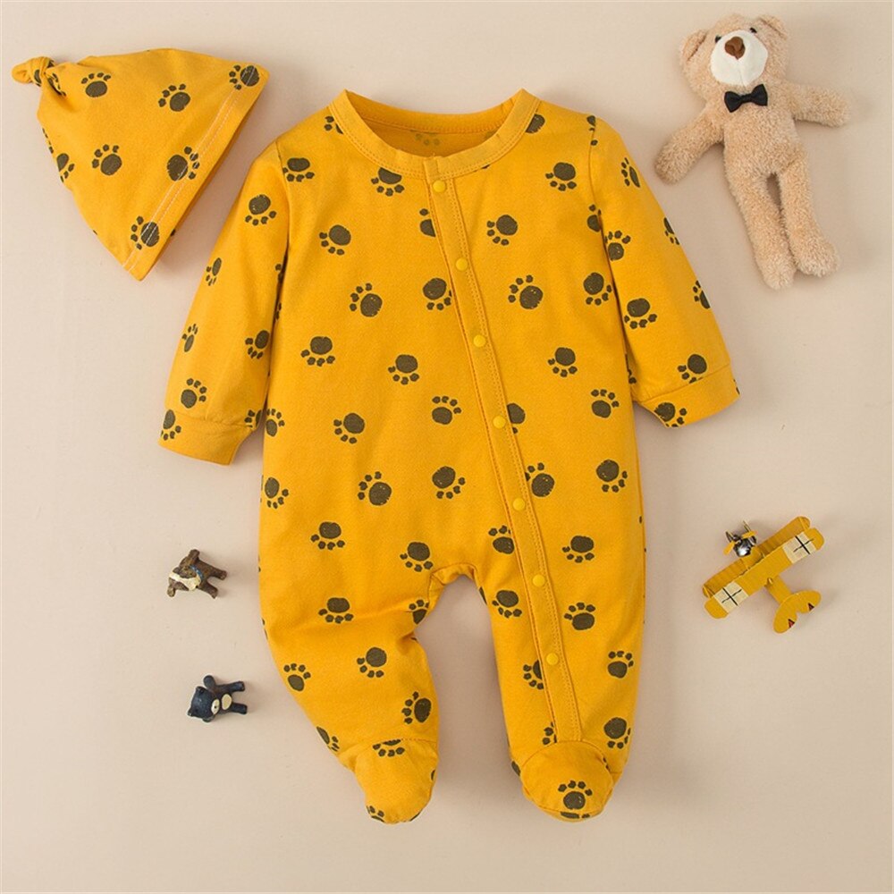 Adorable Cartoon Bear Baby Romper and Hat Set for Newborn Boys