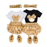 Charming Newborn Baby Girl Sets - White Cotton Rompers with Golden Ruf