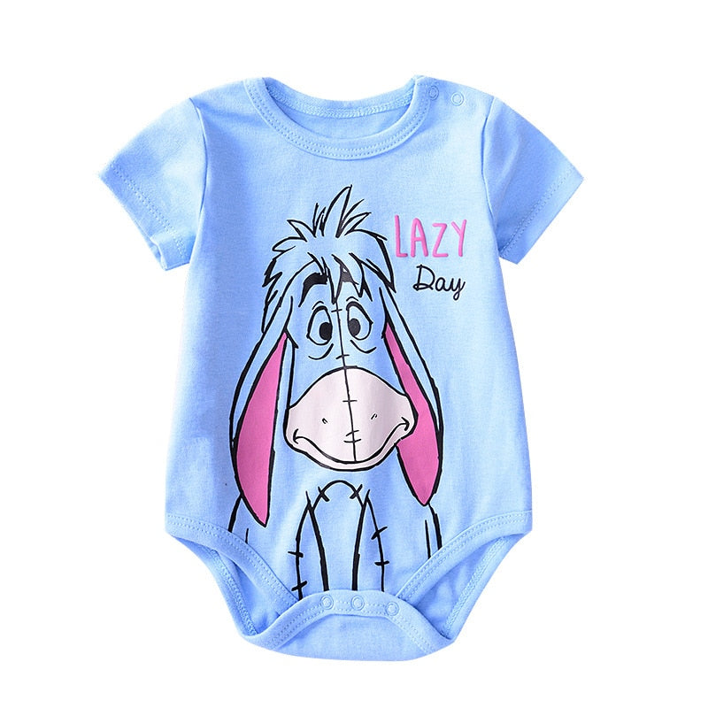 Adorable Summer Rompers for Newborns: Cartoon Print, Short Sleeves, and Cotton Fabric