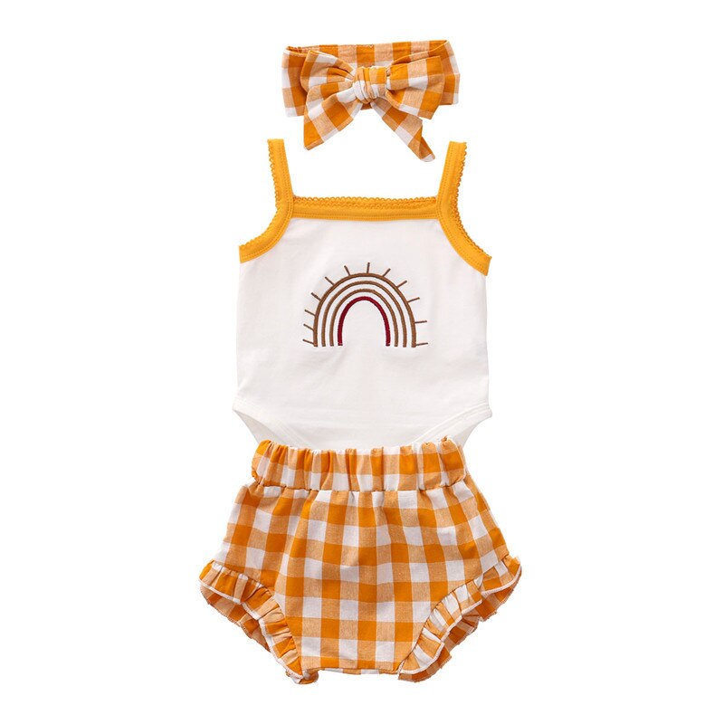 Cute Rainbow Print Summer Newborn Baby Clothes Set