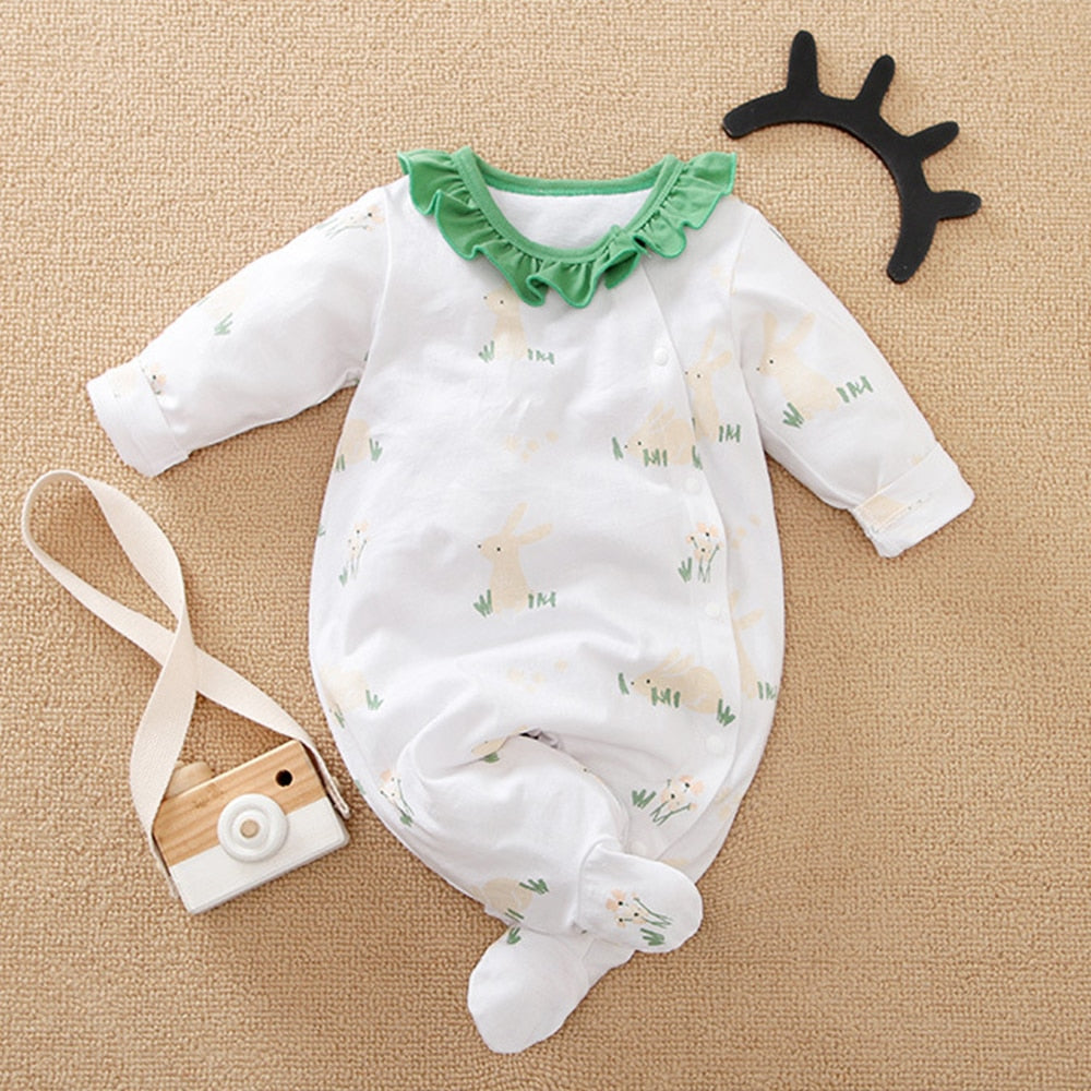 Cute Hedgehog and Rabbit Printed Newborn Bodysuits for Girls