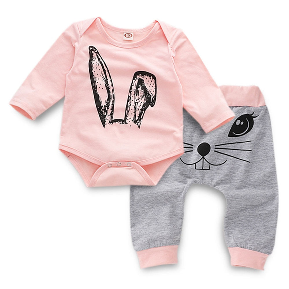 Adorable Newborn Baby Girls Clothes Sets with Cartoon Rabbit Prints