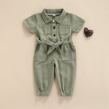 Fashionable Infant Girls' Jumpsuits with Belt and Pocket