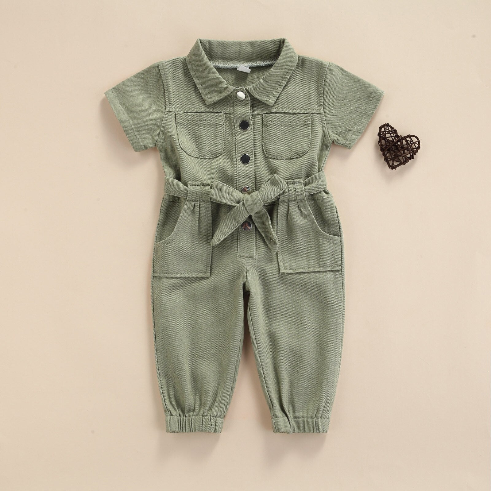 Fashionable Infant Girls' Jumpsuits with Belt and Pocket