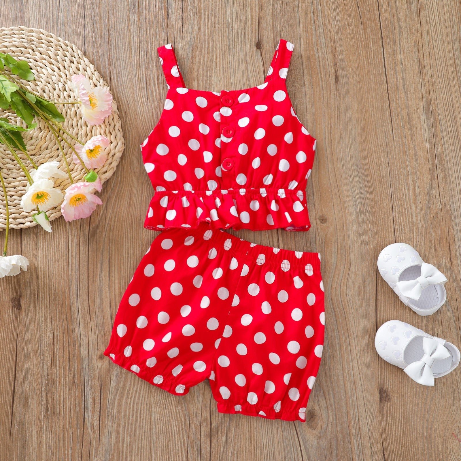 Polka Dot Bowknot Summer Outfit Set for Toddler Girls