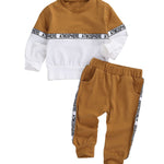 Toddler Kids Baby Boys Clothes Set Long-sleeved Letter Personality Round Neck Hoodies and Solid Color Elastic Long Pants - Babbez