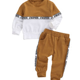 Toddler Kids Baby Boys Clothes Set Long-sleeved Letter Personality Round Neck Hoodies and Solid Color Elastic Long Pants - Babbez