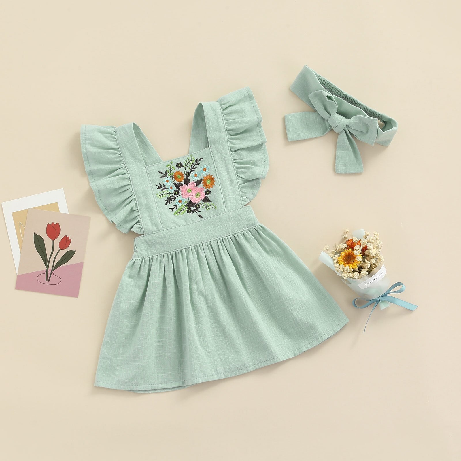 Summer Princess Baby Girls Dress with Embroidery Floral and Ruffles - Babbez