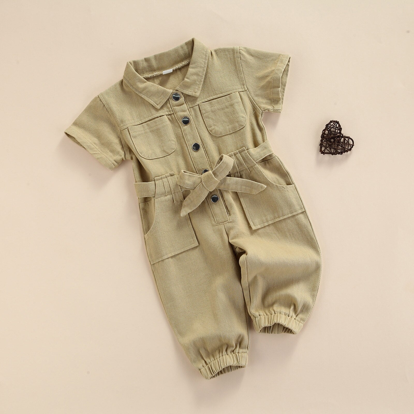 Fashionable Infant Girls' Jumpsuits with Belt and Pocket