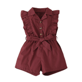 Summer Girls Playsuit with Ruffle Belted Overalls for Kids
