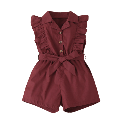 Summer Girls Playsuit with Ruffle Belted Overalls for Kids