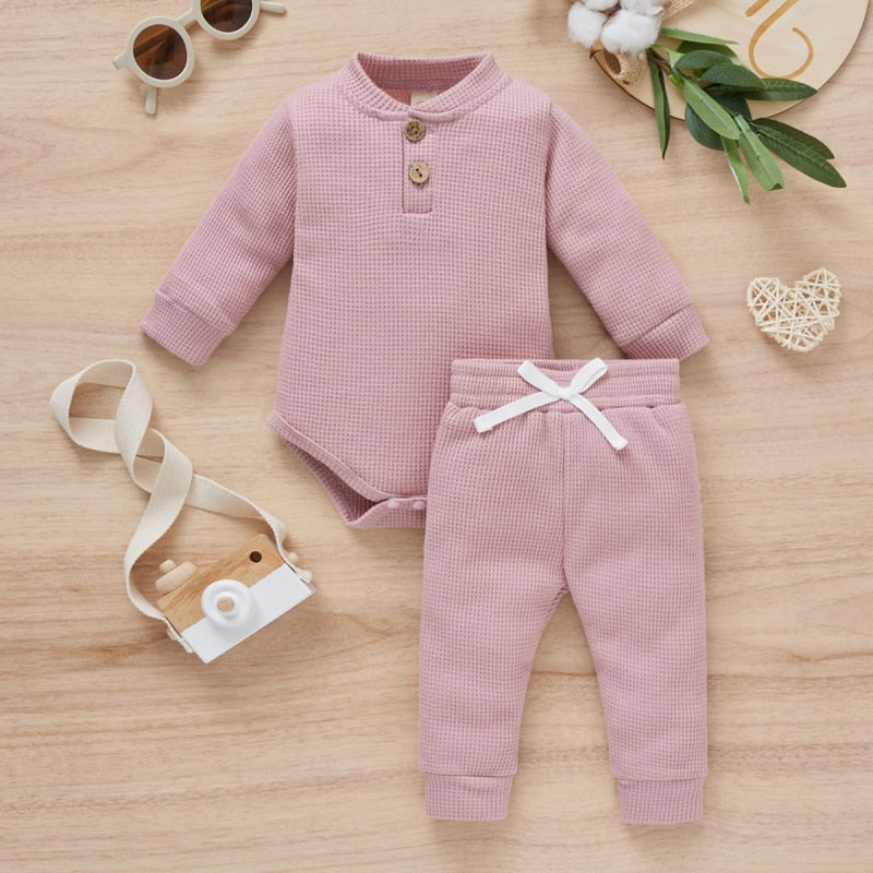 Rainbow Print Plaid Knitted Long Sleeve Rompers+Pants 2pcs Casual Outfits for Toddler Infant Baby Boy Girls