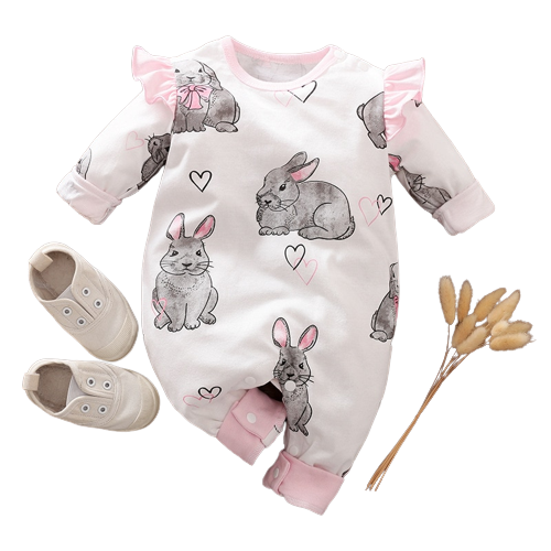 Adorable Hedgehog and Rabbit Girls Newborn Bodysuits and Overalls