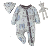 Cartoon Bear Baby Romper and Hat Set for Newborn