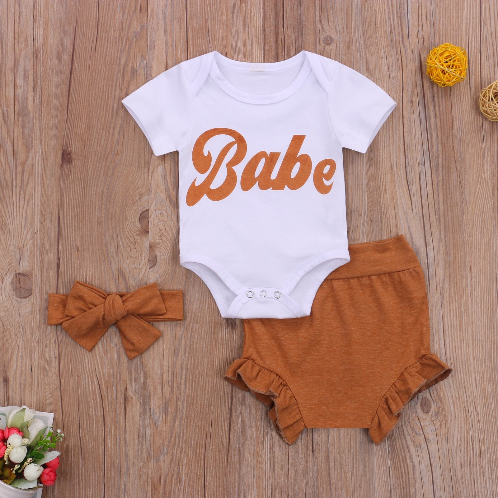 Adorable Baby Summer Outfit: 3pcs Set with Letter Print T-Shirt, Floral High Waist Shorts, and Headband