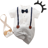 Charming Plaid Gentleman Baby Boy Romper with Necktie and Overalls