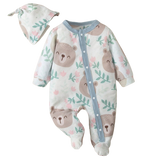 Adorable Cartoon Bear Baby Romper and Hat Set for Newborns